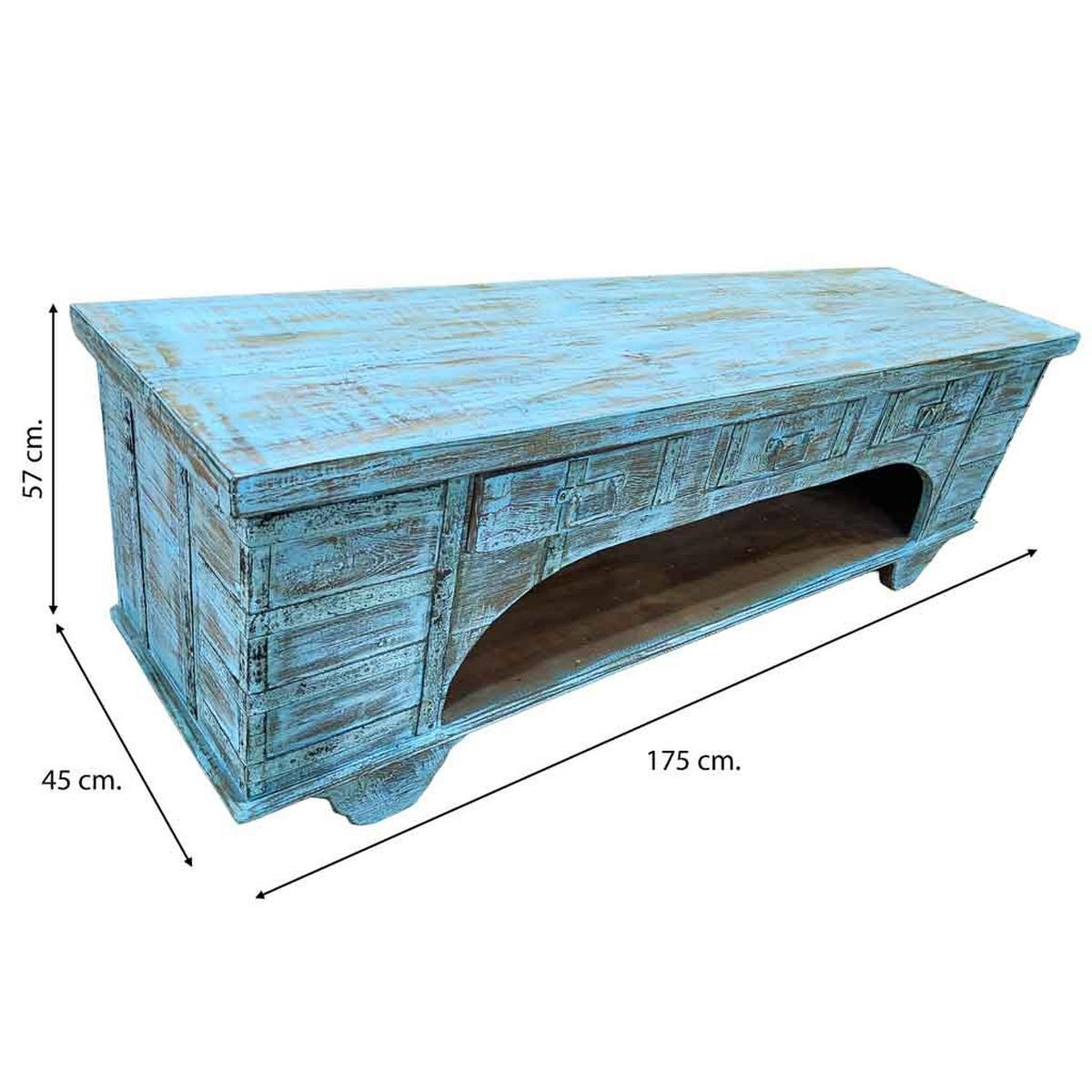 TV-LOWBOARD aus Holz, 175x45x57cm - Blau, Holz (175/57/45cm) - Wanderlust
