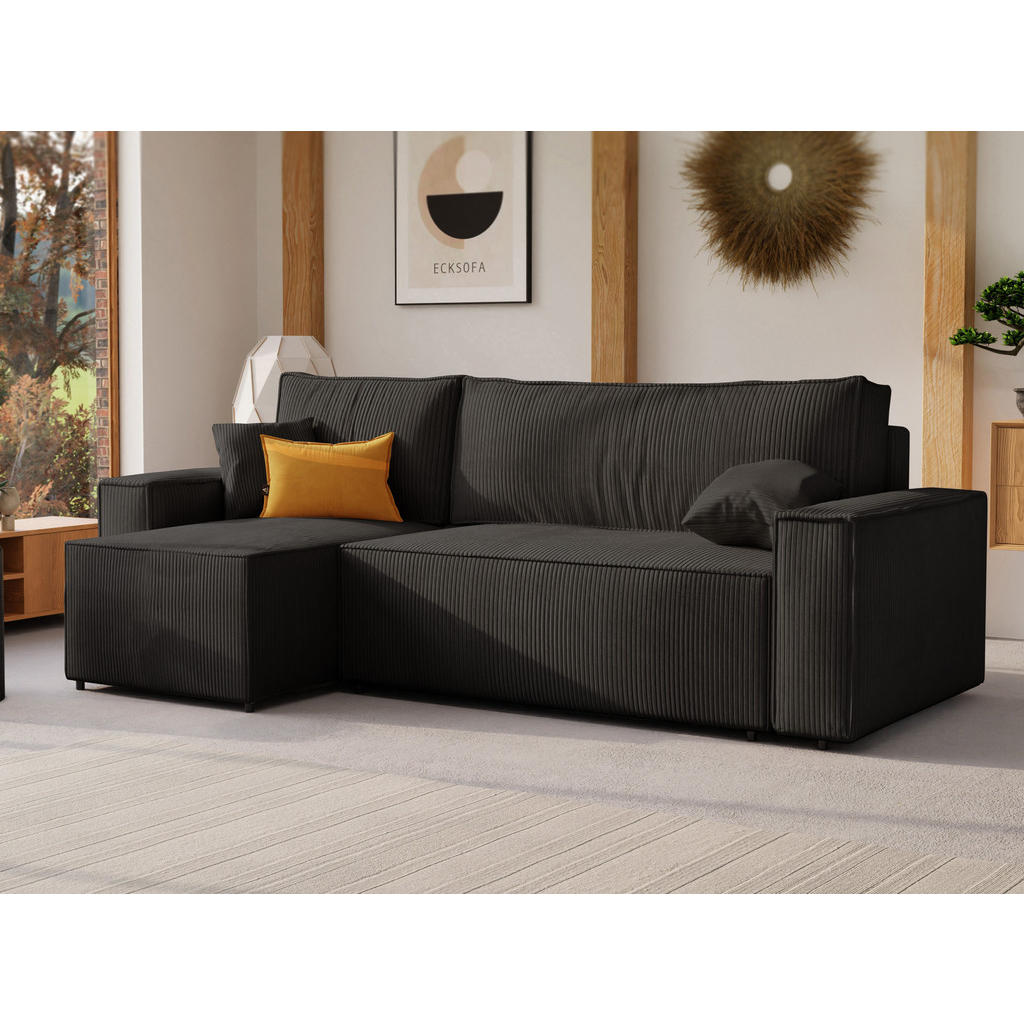 Thumbnail - Idohome Ecksofa, Schwarz, Textil, 4-Sitzer, L-Form,L-Form, 244x155 cm, Wohnzimmer, Sofas & Couches, Wohnlandschaften, Ec...