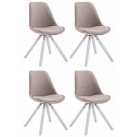 BESUCHERSTUHL Toulon, 4er Set Stoff, Gestell Holz Square Weiß Taupe - Weiß/Grau, Holz/Buchenholz (48/83/56cm) - TPFLiving