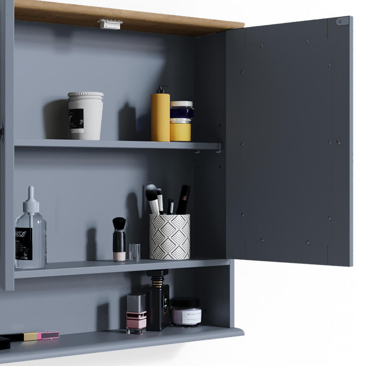 BADSPIEGELSCHRANK Bianco Grau 56 x 58 cm - Grau, Holzwerkstoff (56/58/13cm) - Vicco
