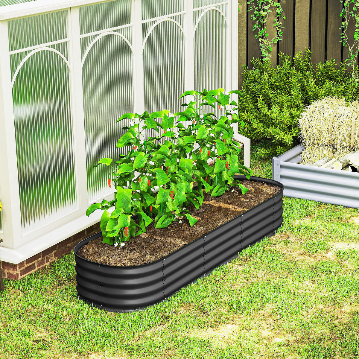 HOCHBEET DE-12237 modular 195/62/30 cm mit Gummikante Grau - Dunkelgrau, Metall (195/30/62cm) - ComfortXL