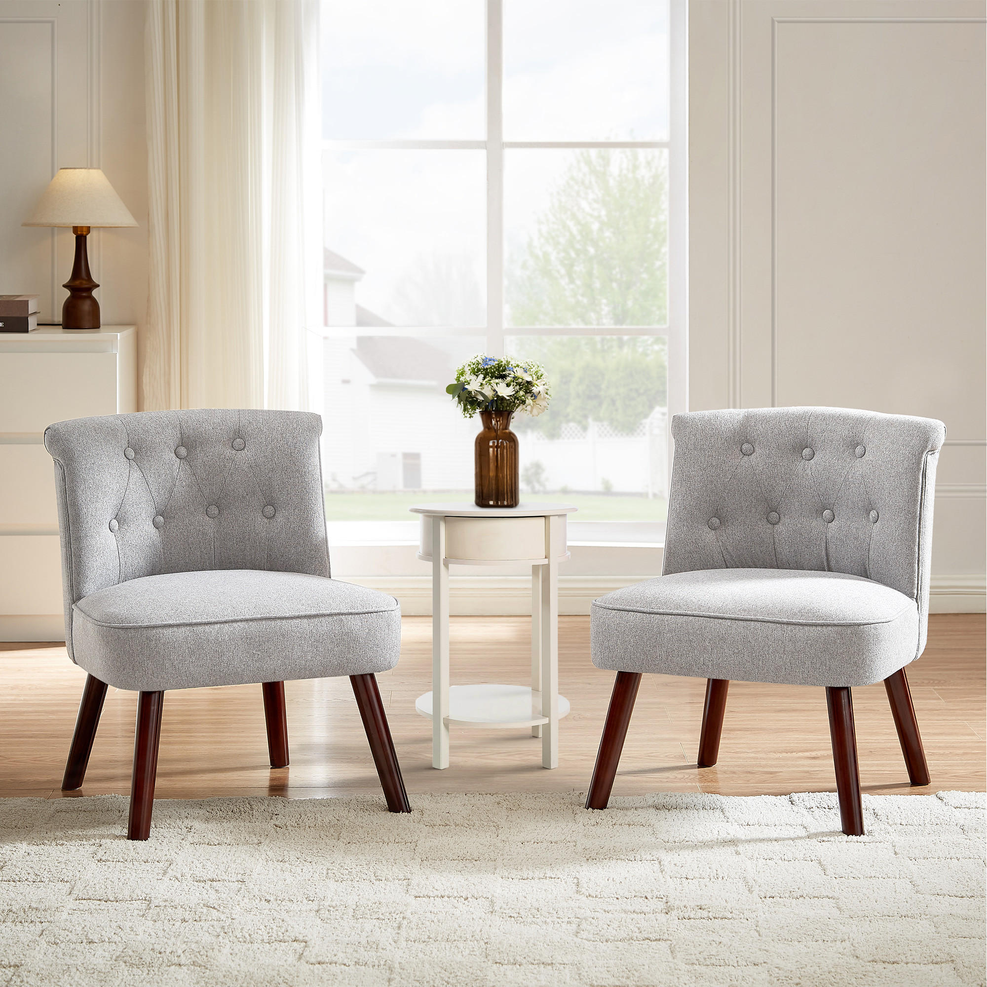 SESSEL 2er-Set Jacques gepolstert mit hellgrauem Stoff - Dunkelbraun/Hellgrau, Holz/Textil (56.5/73/62cm) - Sicaan