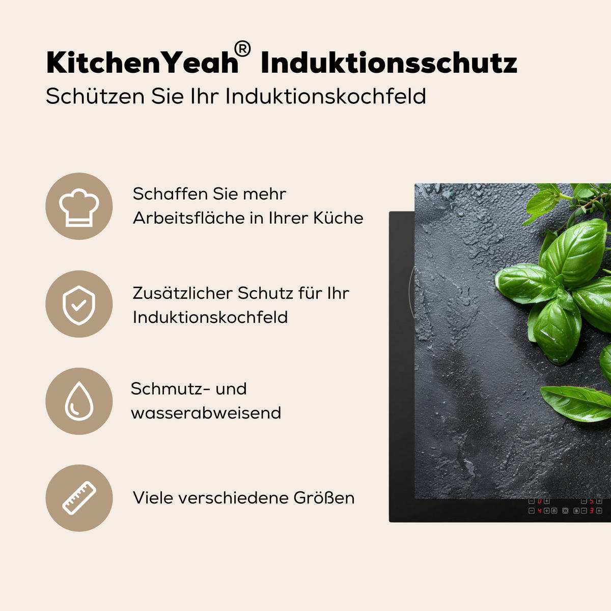 HERDABDECKPLATTE Obst - Grau - Konkret - Orange - Pflanzen Induktionsmatte 71x52 cm - Anthrazit, Kunststoff (71/52/0.2cm) - MuchoWow