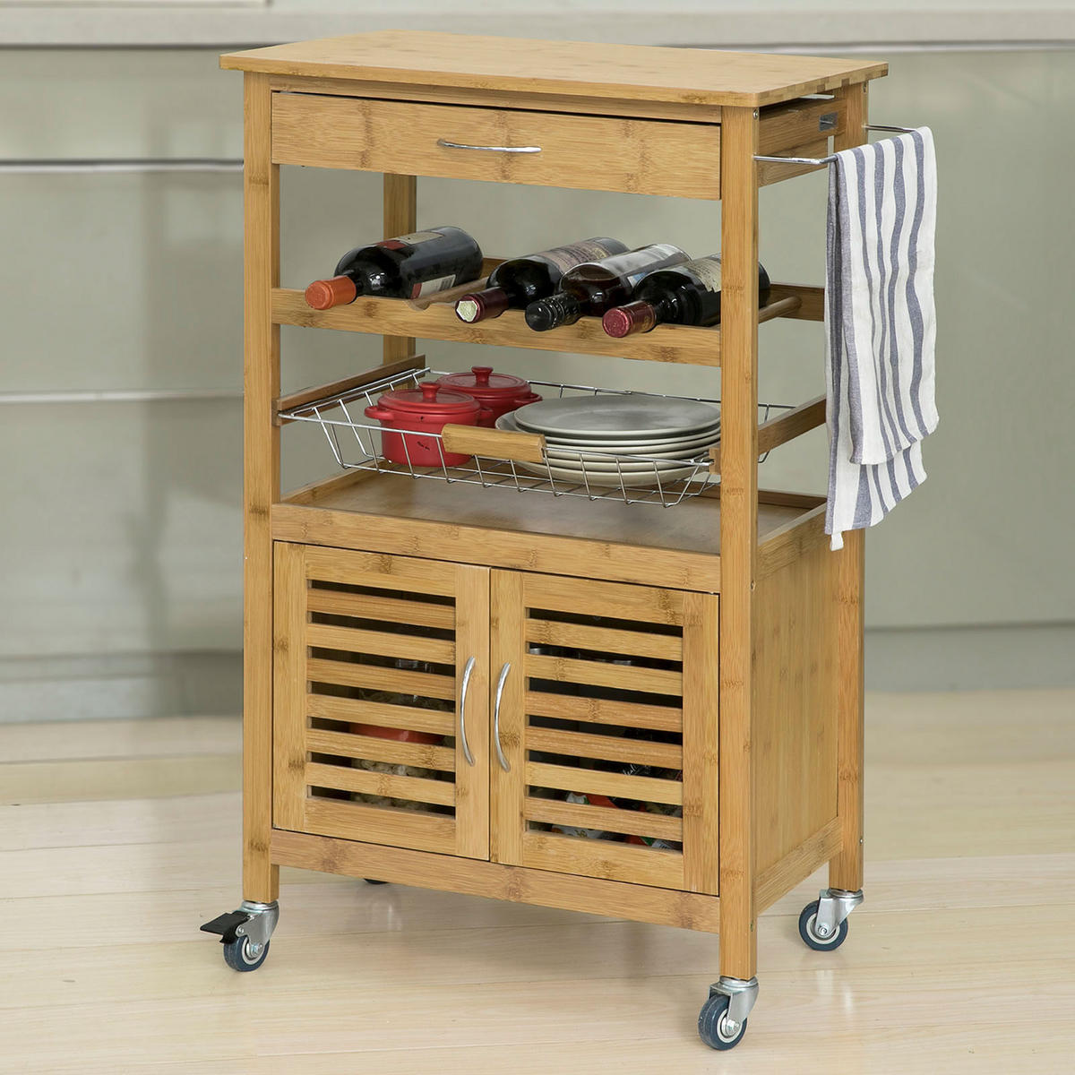 KÜCHENWAGEN Bambus - Naturfarben, Naturmaterialen (60/92/36cm) - SoBuy