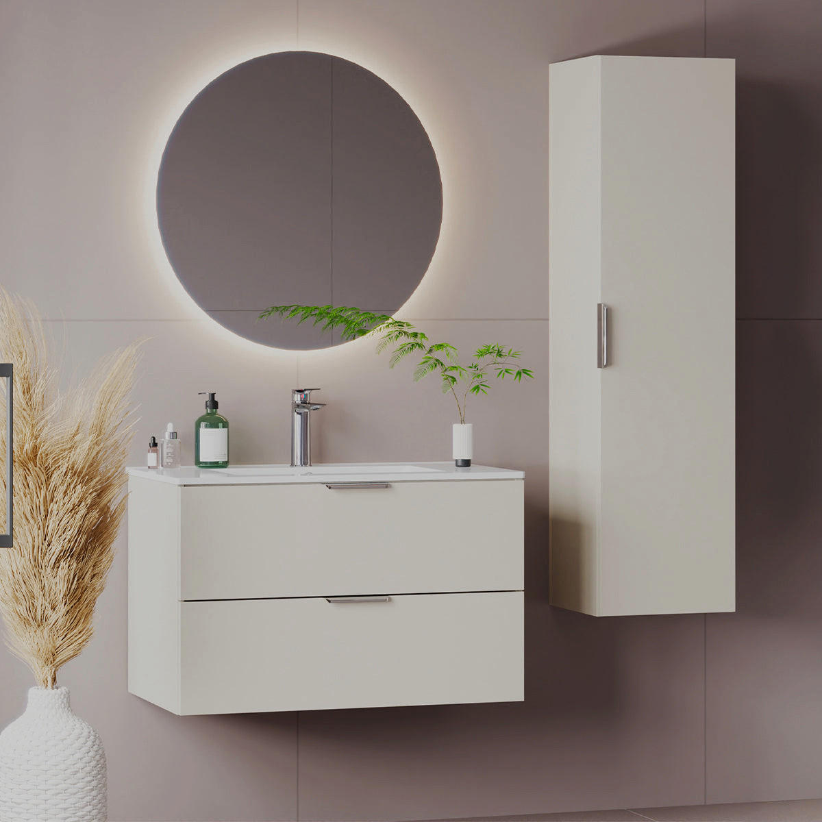 BADMÖBEL 80cm Astrid 2er-Set Kaschmir - Beige, Holzwerkstoff (80/50/45.8cm) - Petits-meubles