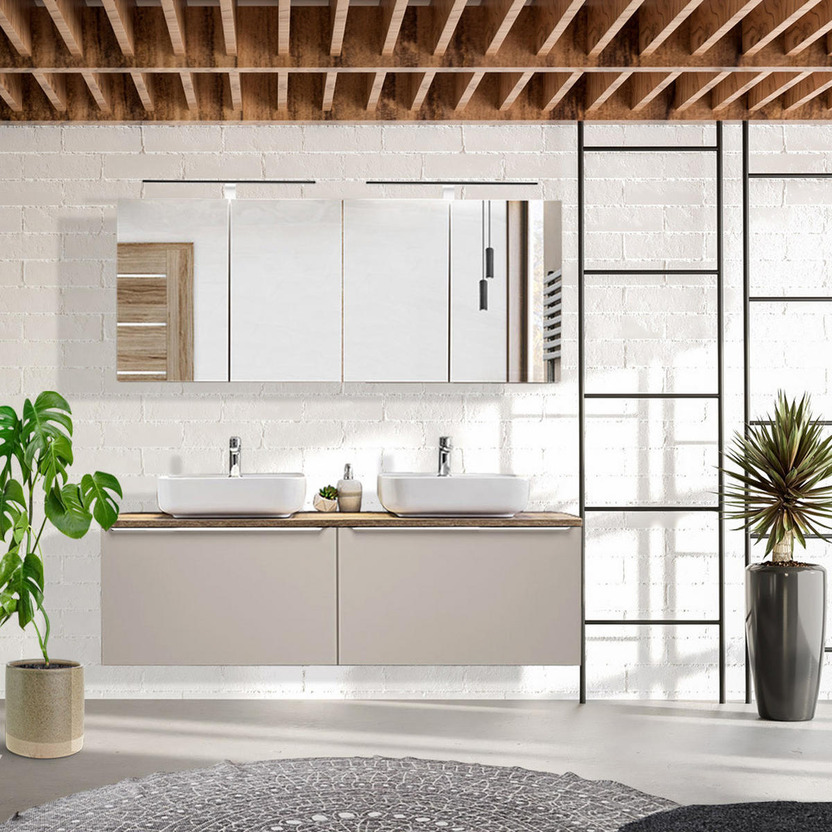 BADMÖBEL-SET 9-TLG. Puebla-56 - Beige, Holzwerkstoff (160/200/46cm) - Lomado