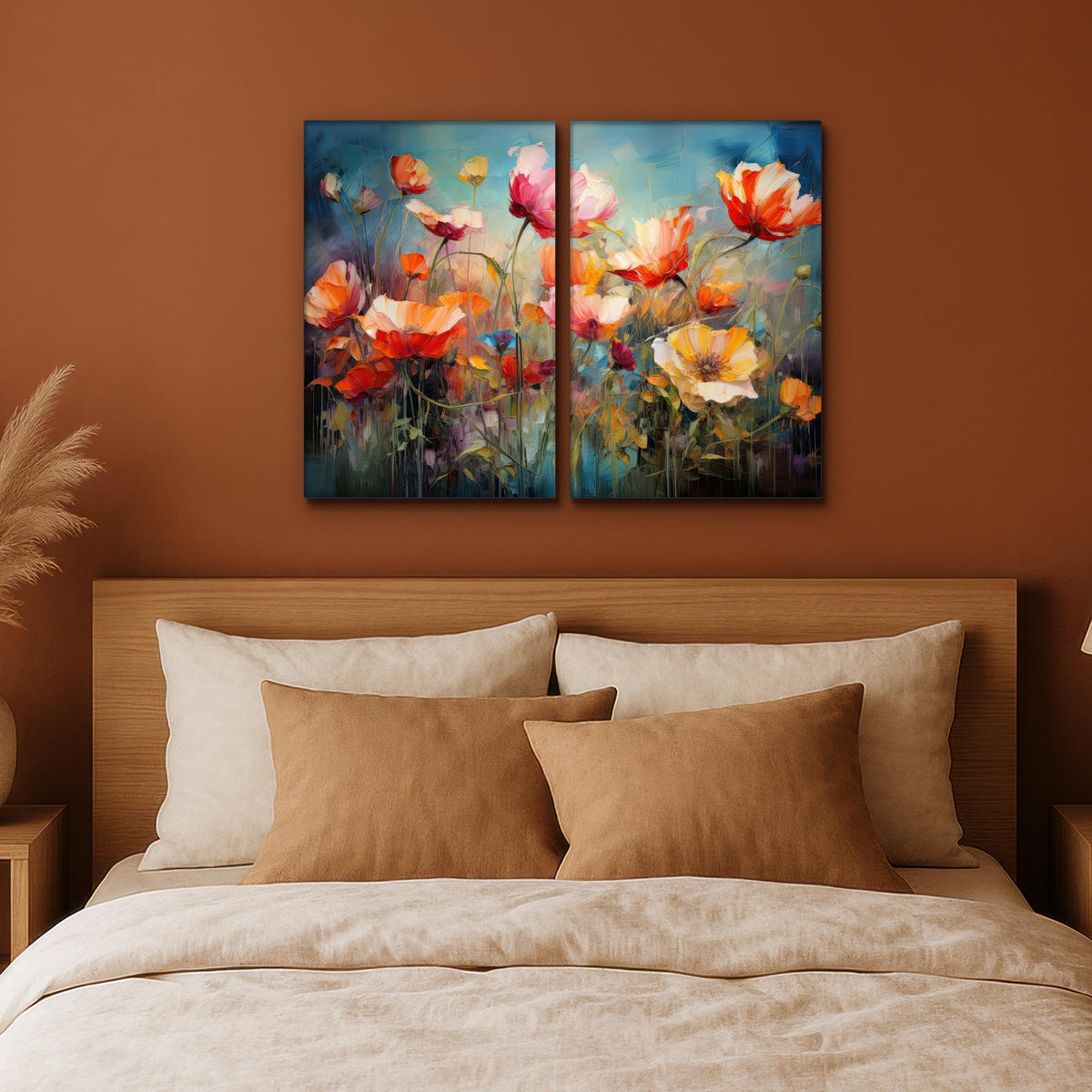 LEINWANDBILD 2er Set Blumen - Bunt - Abstrakt 80x60 cm - Blaugrau, Textil (80/60cm) - MuchoWow