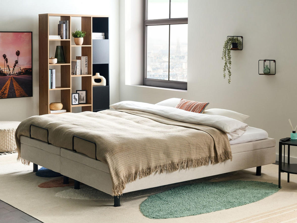POLSTERBETT Verstellbar 180/200 cm Hellbeige Duke II - Beige/Schwarz, Textil (180/200cm) - Beliani