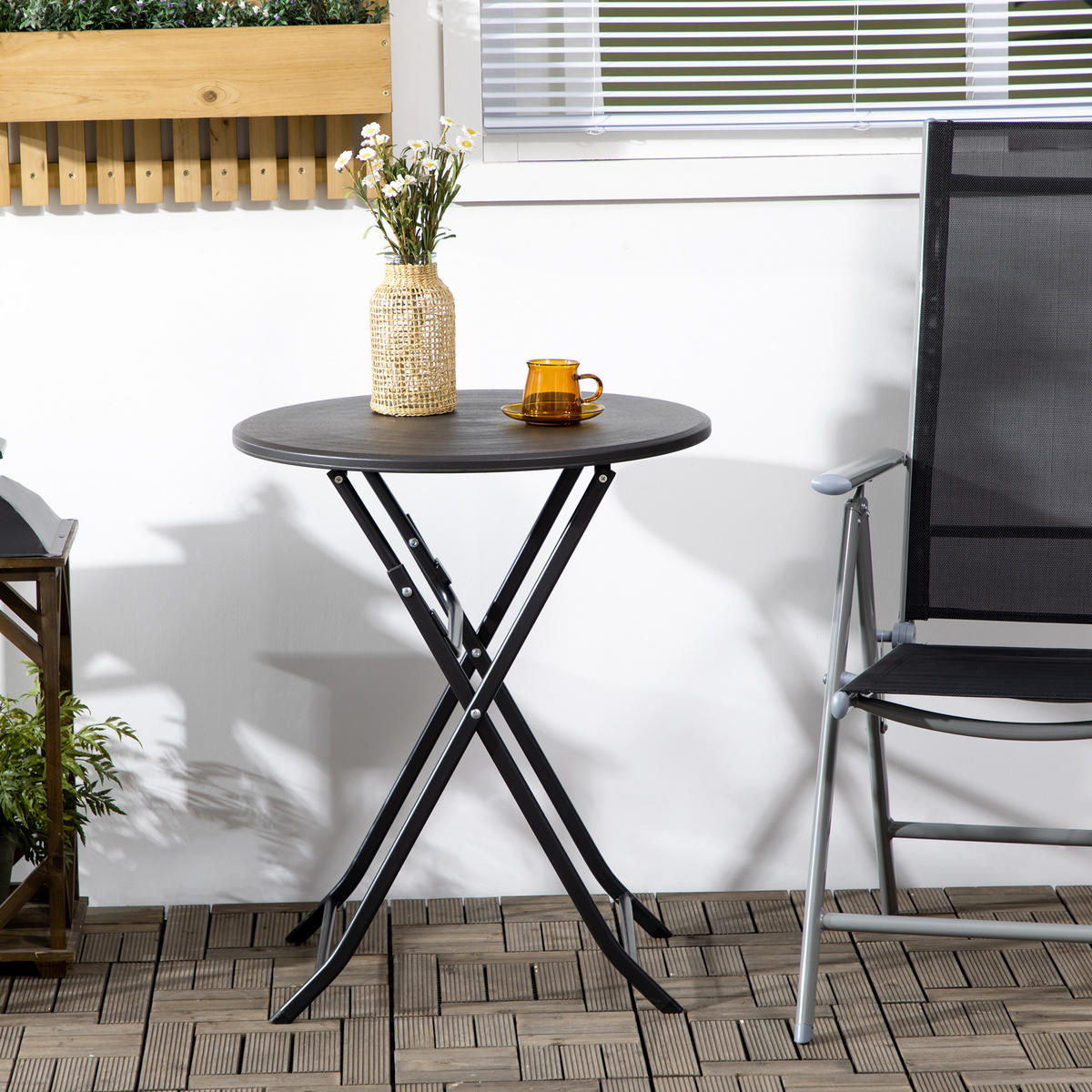 GARTENTISCH, Dunkelgrau, Stahl, HDPE - Dunkelgrau, Kunststoff/Metall (60/60/73cm) - Outsunny