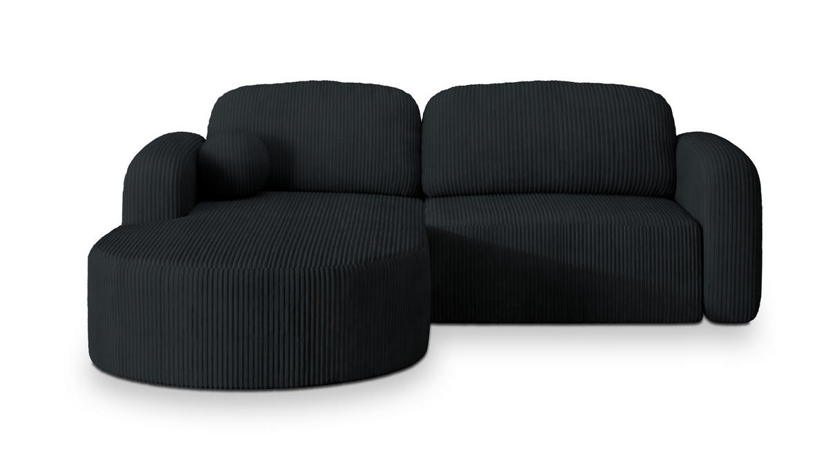 ECKSOFA AMILIA P L-S Schwarz Kordstoff mit Schlaffunktion - Schwarz, Holz (263/174cm) - MASSENO