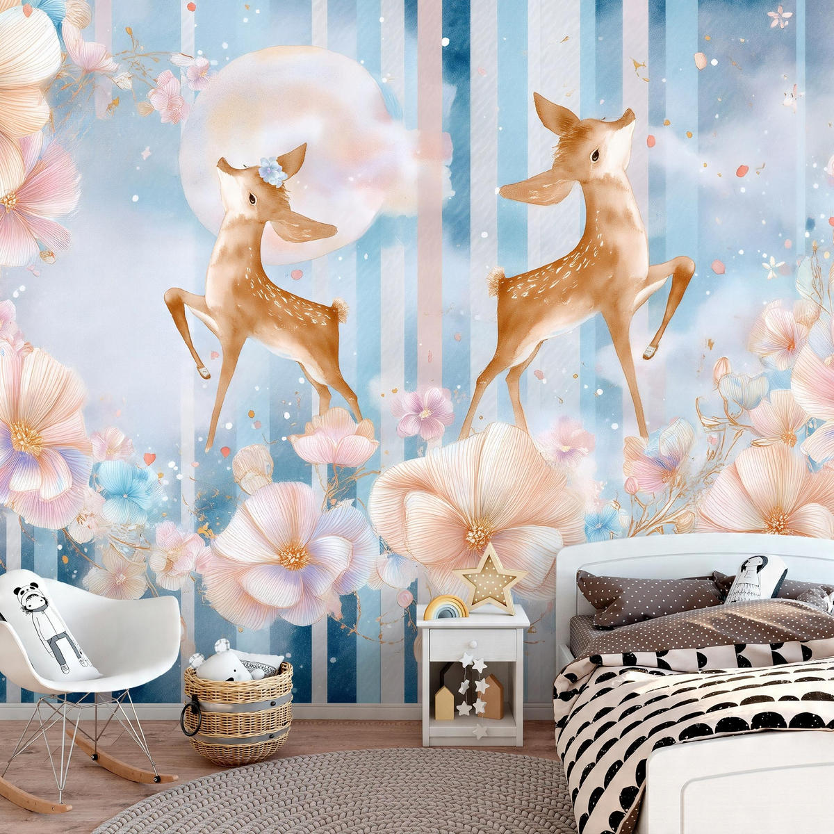 FOTOTAPETE Mädchen Kinderzimmer Blumen Tiere 400x280 - Multicolor, Papier (400/280cm) - Wallarena