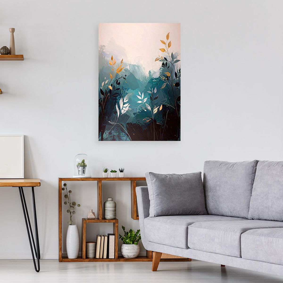 WANDBILD, Abstraktion: türkisfarbene Blätter Pflanzen Natur - Blau, Textil (30/45cm) - Feeby