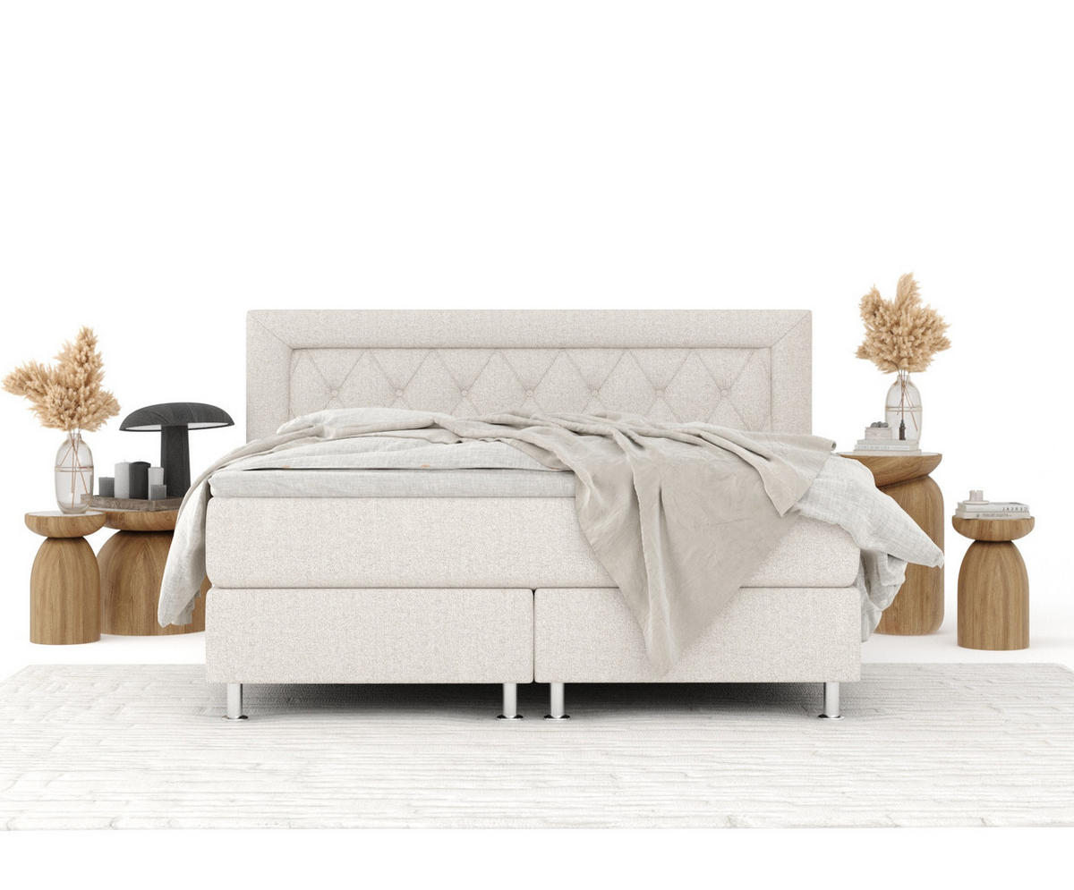 BOXSPRINGBETT Lavello Hellbeige 200/200 cm mit Latex-Topper - Beige/Silberfarben, Holz/Holzwerkstoff (200/200cm) - Maison de Reve
