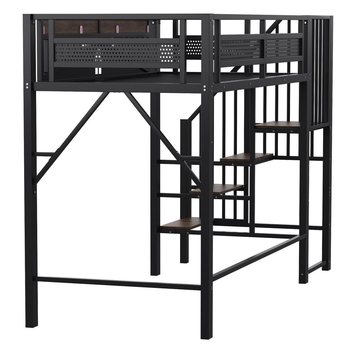 HOCHBETT 90/200 cm DE-01435, in Schwarz, mit Sicherheitsumrandung und Leiter - Schwarz, Metall (90/200cm) - ComfortXL