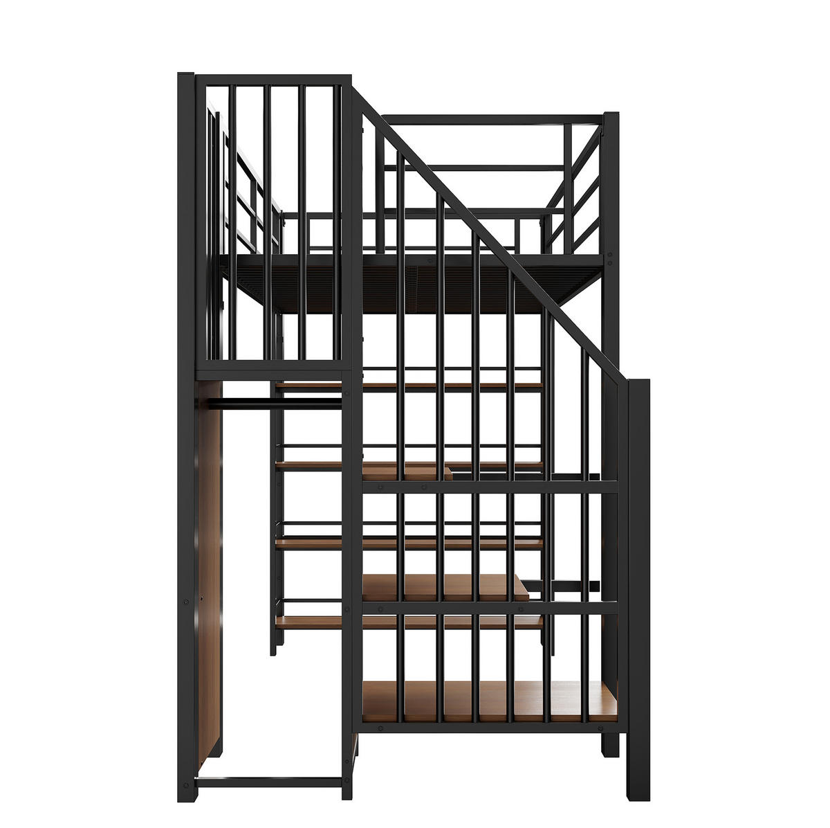 HOCHBETT 90/200 cm aus Metall mit Stauraum und Kleiderschrank in Schwarz - Schwarz, Metall (90/200cm) - Flora Grace
