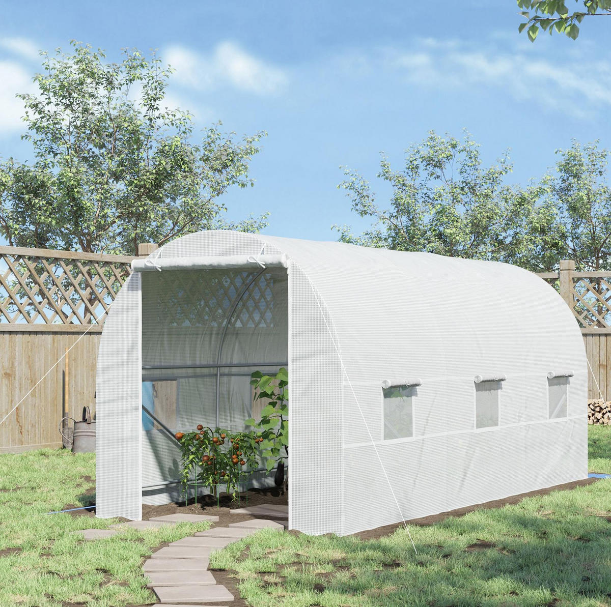 GEWÄCHSHAUS 445/200/200 cm Weiß aus Kunststoff mit 6 Fenstern - Weiß, Kunststoff (200/200/445cm) - OKMYHOME