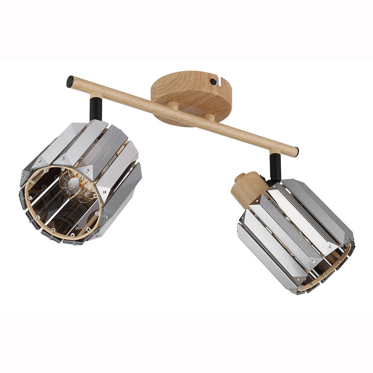 DECKENLEUCHTE Kristall Rauch Holzoptik 2-flammig - Grau, Metall (33/9/15cm) - Nowa