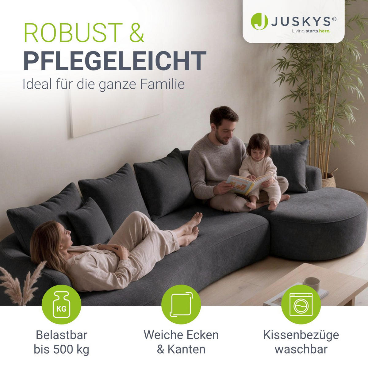 SOFA Tirano Samt Dunkelgrau mit Ottomane rechts - Dunkelgrau, Textil (300/102cm) - Juskys