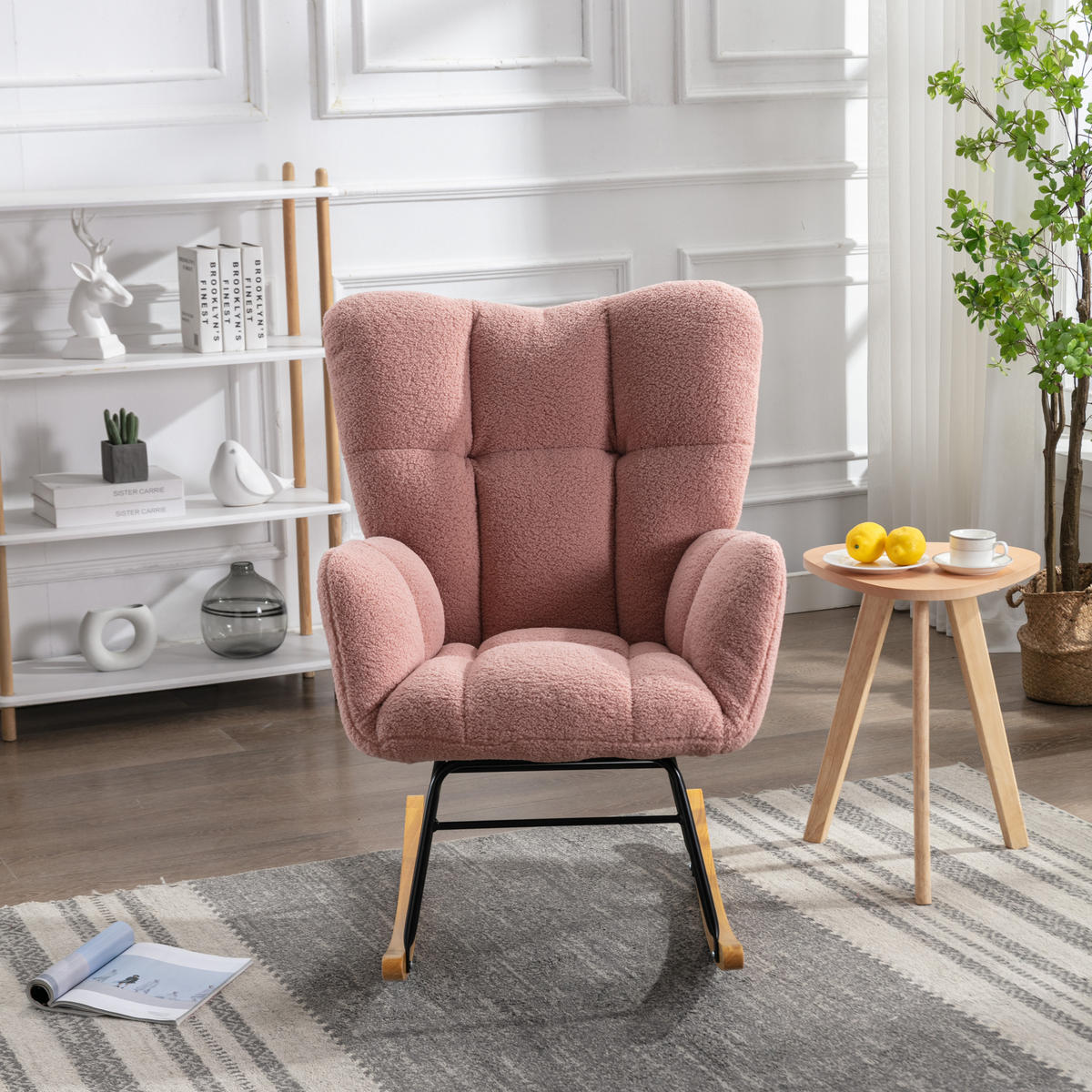 SCHAUKELSTUHL Teddy-Stoff mit gepolsterter Rückenlehne 80/70/95 cm Rosa - Rosa, Textil (70/95/80cm) - Redom