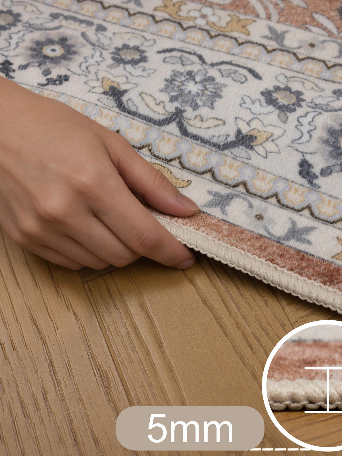TEPPICH Kurzflor, waschbar, mit floralen Ornamenten, VERNANTE in Terrakotta-Creme, 140 x 200 cm - Rot, Textil (140/200cm) - KADIMA DESIGN