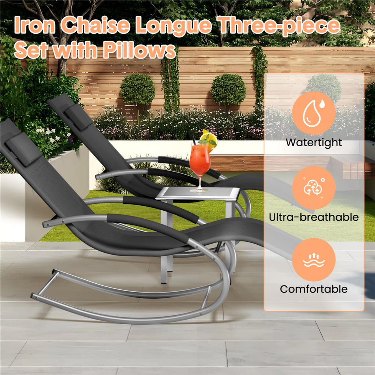 GARTENSTUHL SET 3-TLG Schaukel mit Beistelltisch - Schwarz, Metall (60/85/150cm) - Kaket