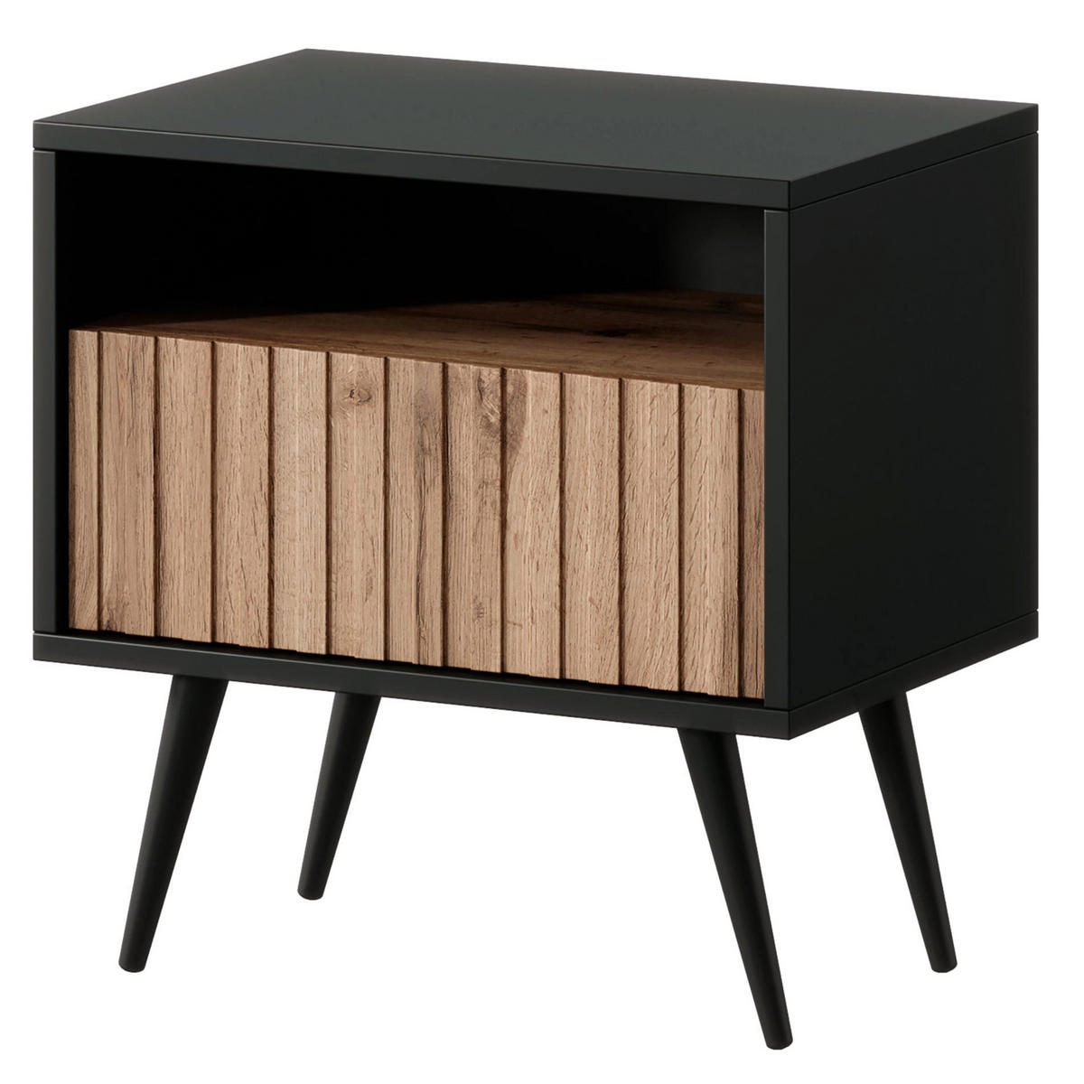 NACHTSCHRANK Bello Schwarz / Wotan-Eiche 47 cm - Schwarz, Holzwerkstoff/Metall (47/48/31.3cm) - Selsey