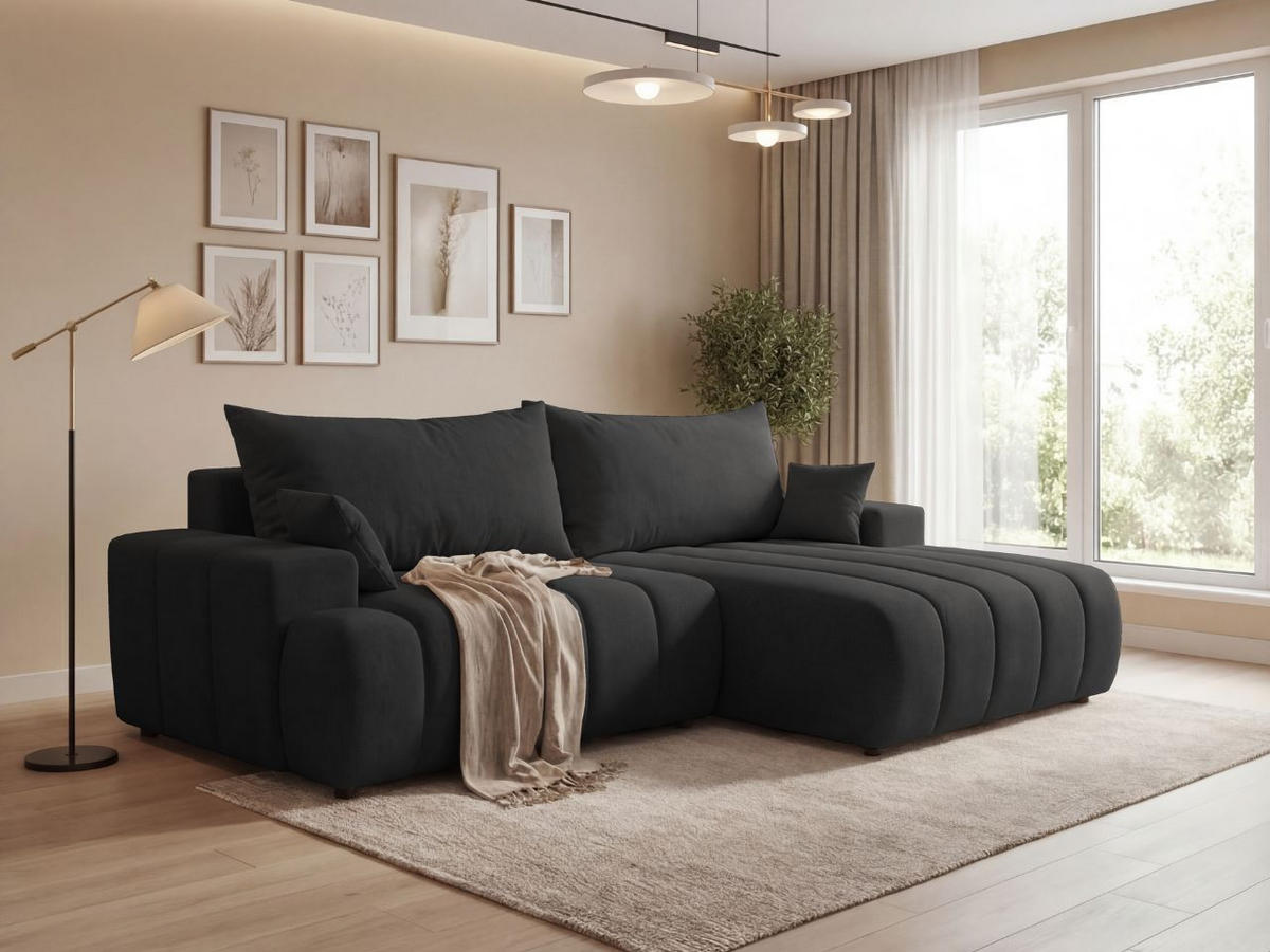 ECKSOFA Caleo Schwarz Rechts - Schwarz, Holz/Textil (270/170cm) - Graingold