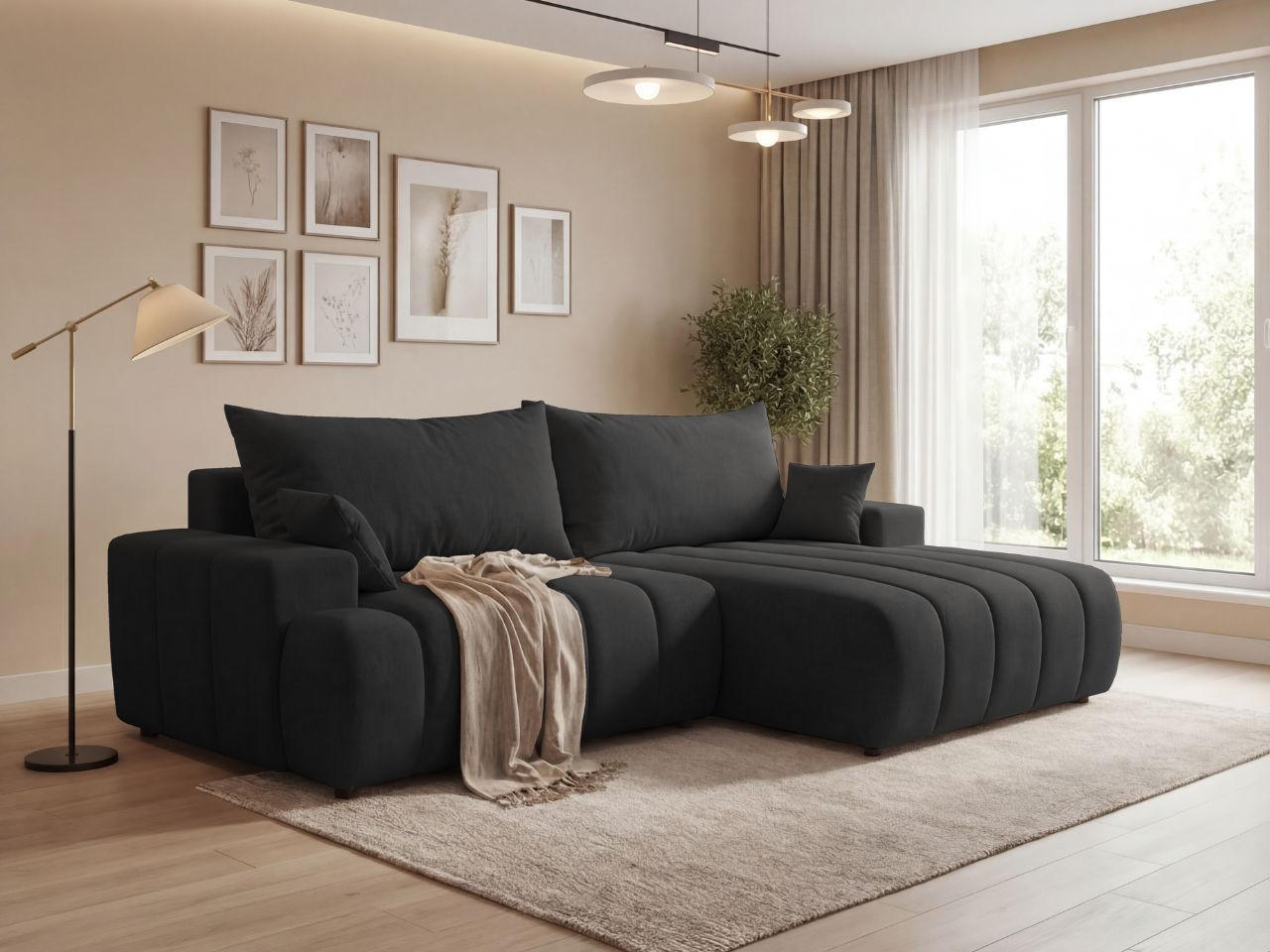 Thumbnail - Graingold Ecksofa, Schwarz, Textil, Kiefer, 3-Sitzer, L-Form,L-Form, 270x170 cm, Oeko-Tex®, Reach, Hergestellt in Europa...