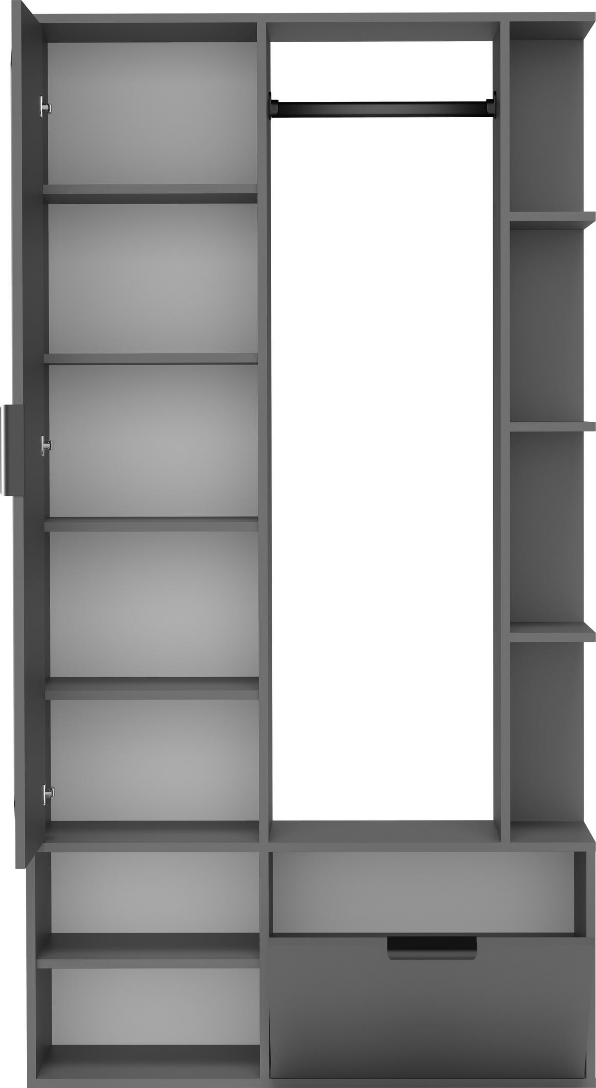 GARDEROBE Mela mit Spiegel, Sitzbank & Kleiderstange – 100/189/33 cm – Grau - Schwarz/Grau, Holzwerkstoff/Metall (100/189.4/33cm) - WFL GROUP