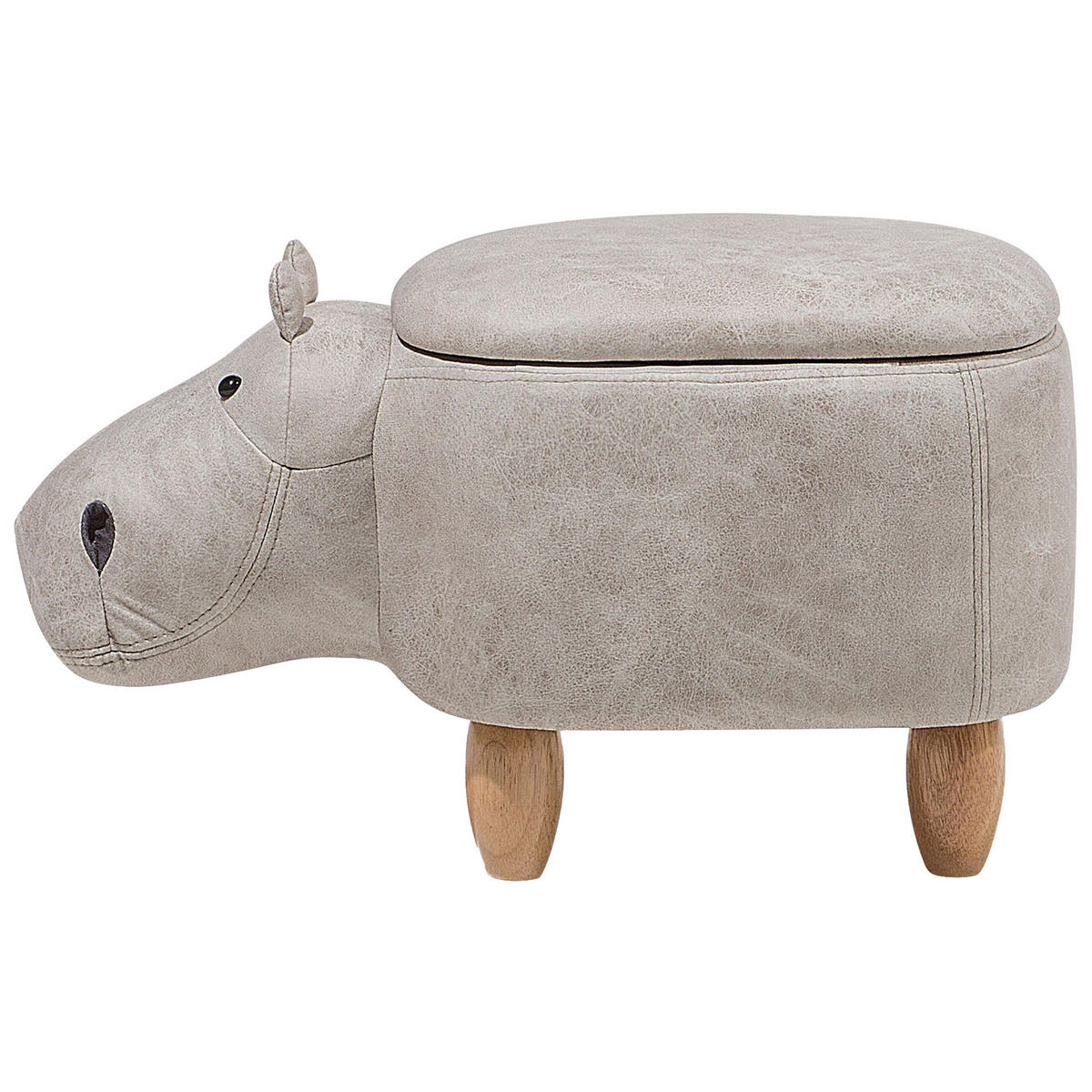 TIERHOCKER Hippo 60/32/35 cm - Grau, Kunststoff/Textil (32/35/60cm) - Beliani