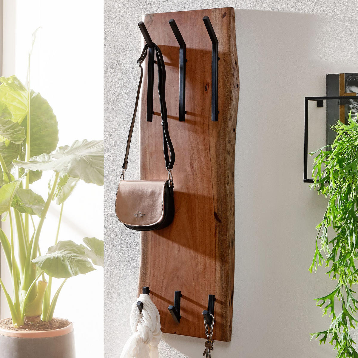 WANDGARDEROBE Akazie Massivholz Metall Modern 35,5x11x100 cm mit Naturkante - Beige, Holz (35/100/11cm) - KADIMA DESIGN