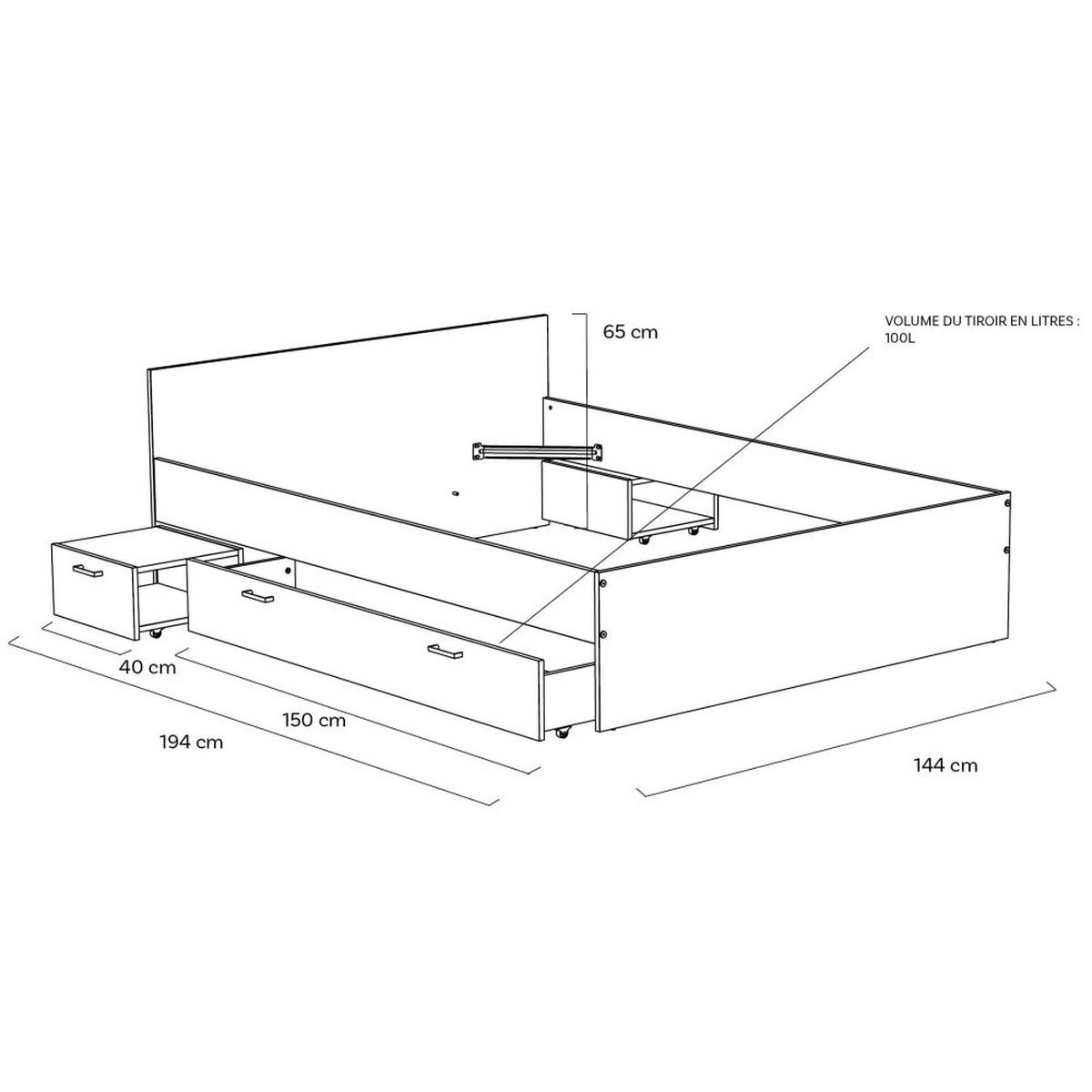 BETT TWIST mit Nachttisch Schublade/ Bett 140x190 - Weiß - Weiß, Holzwerkstoff (140/190cm) - Weber Industries