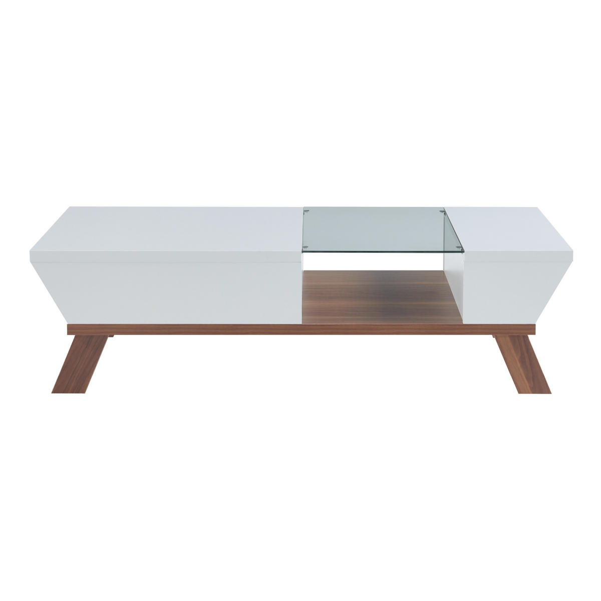 COUCHTISCH Ljusdal 120/55/33 cm - Walnussfarben/Weiß, Glas/Holzwerkstoff (55/120/33cm) - [en.casa]