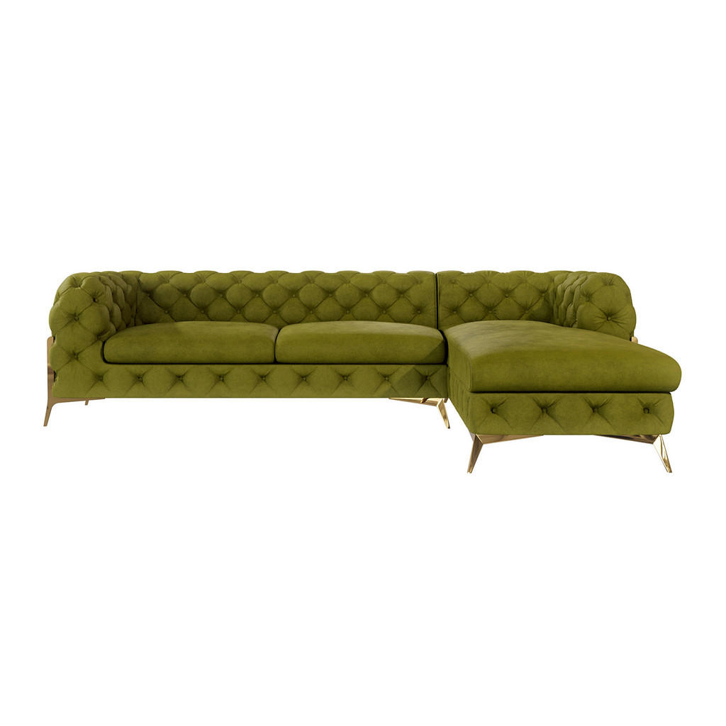 Thumbnail - S-Style Möbel Ecksofa, Olivgrün, Textil, Echtholz,Buche, Birke, 5-Sitzer, Füllung: Polyetherschaumkern, Eckteil, L-Form,...