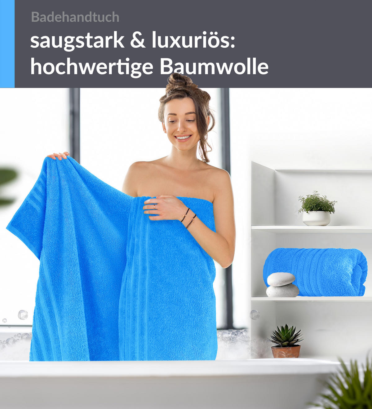 BADETUCH London Capri Blau 2er Set 100x150 - Pastellblau, Textil (100/150cm) - Lashuma
