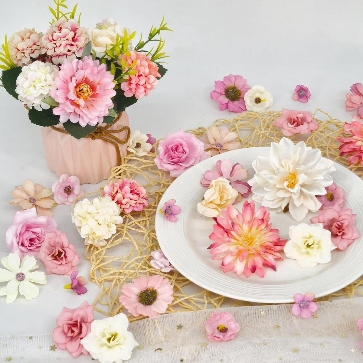 KUNSTBLUMEN 60 Stück Set Rosa Weiß - Multicolor, Kunststoff (2cm)