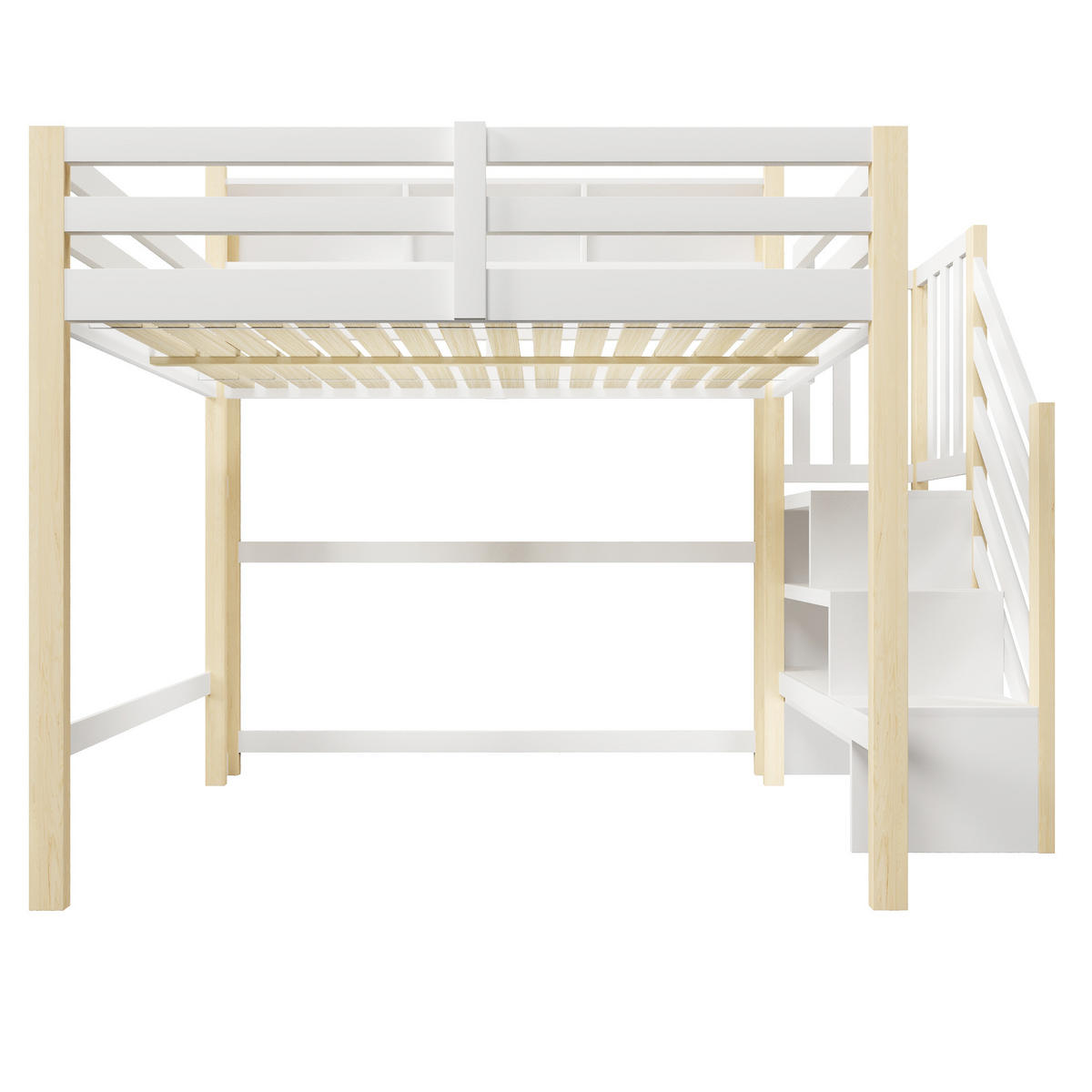 HOCHBETT 140/200 cm DE-33119 mit LED und Stauraumtreppe Weiß/Natur - Naturfarben, Holzwerkstoff (140/200cm) - ComfortXL