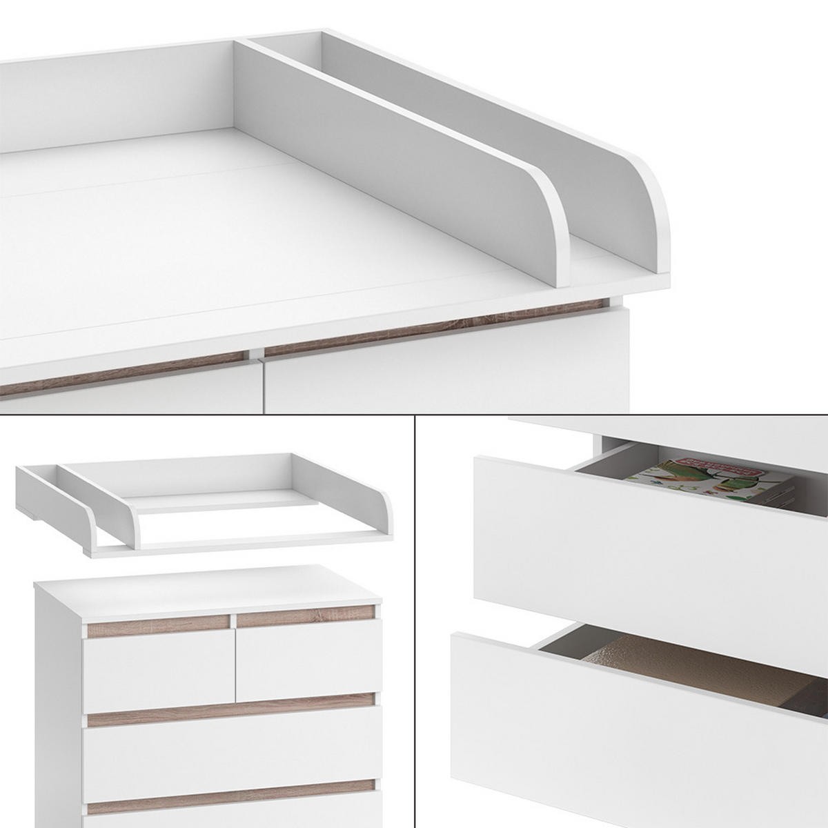 WICKELKOMMODE Emma Weiß/Sonoma 80 x 110.2 cm mit 5 Schubladen - Weiß, Holzwerkstoff (80/110.2/76cm) - Vicco