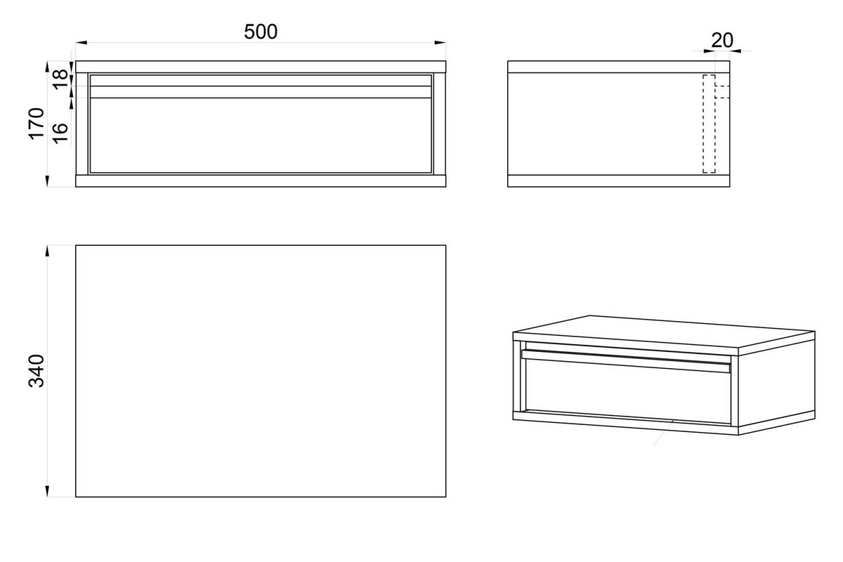 NACHTSCHRANK Evo Graubeige mit Metallgestell 50 cm - Greige/Schwarz, Holzwerkstoff/Metall (50/44/34cm) - Selsey