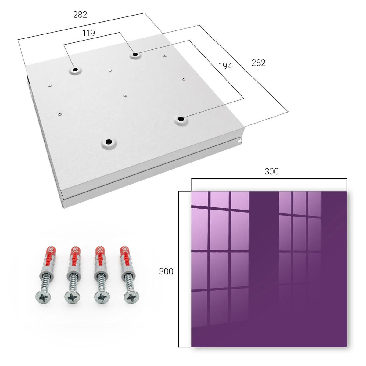SCHLÜSSELBOX Weiß 30x30 cm – Türöffnung nach rechts - Kräftiges Lila - Lila, Metall (30/30/5cm) - TULUP
