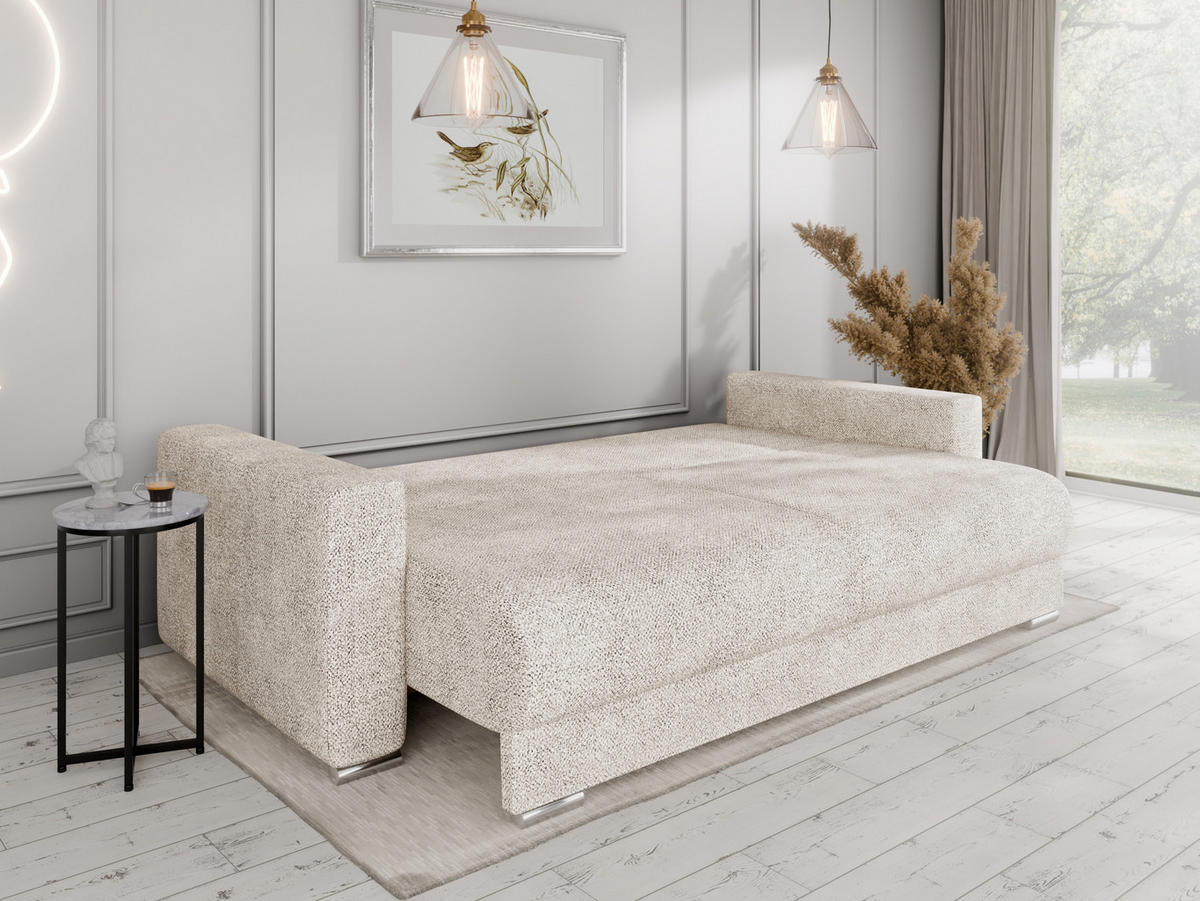 SCHLAFSOFA Calma mit Bettkasten 3-Sitzer modernen Stil, Beige - Beige, Holz (229/87/97cm) - Panda Möbel