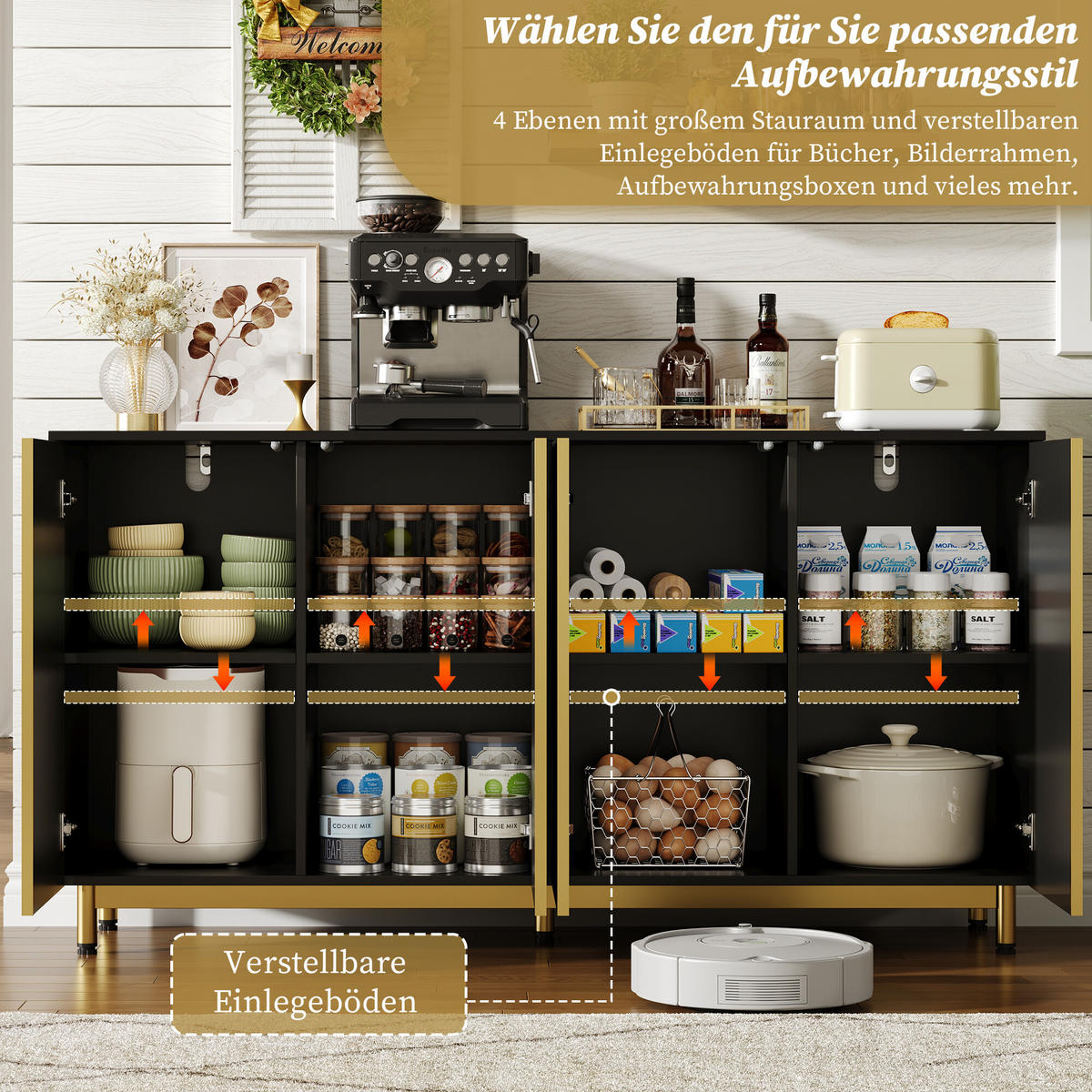 SIDEBOARD Schwarz 150/41,5/81 cm - Schwarz, Holzwerkstoff (41.5/81/150cm) - Urban Meuble