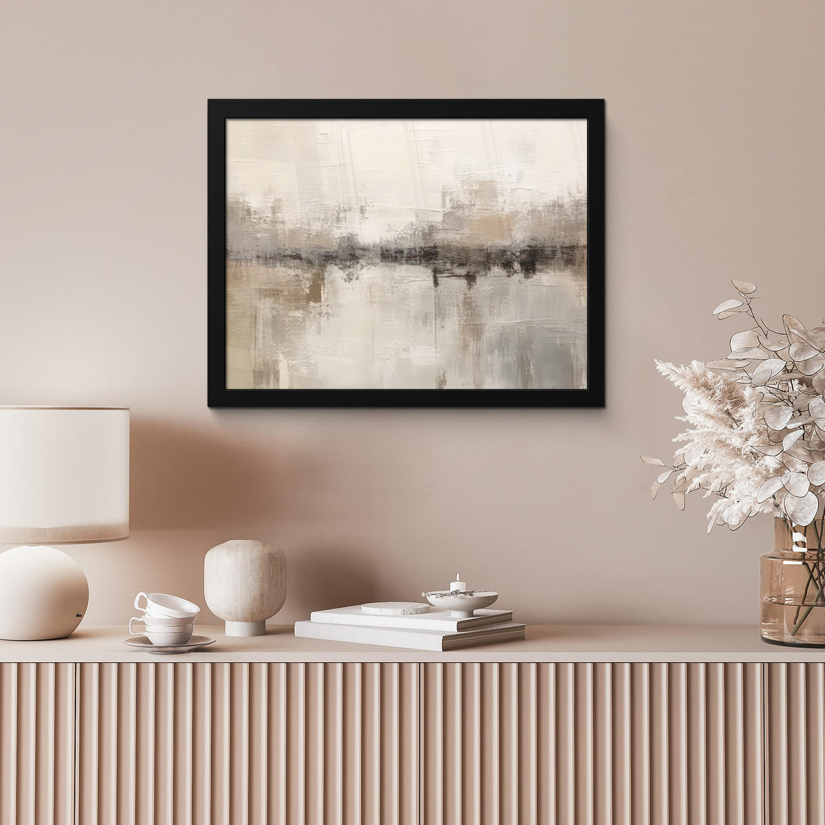 POSTER MIT RAHMEN Moderne Kunst - Abstrakt - Beige 40x30 cm - Beige, Papier (40/30cm) - MuchoWow