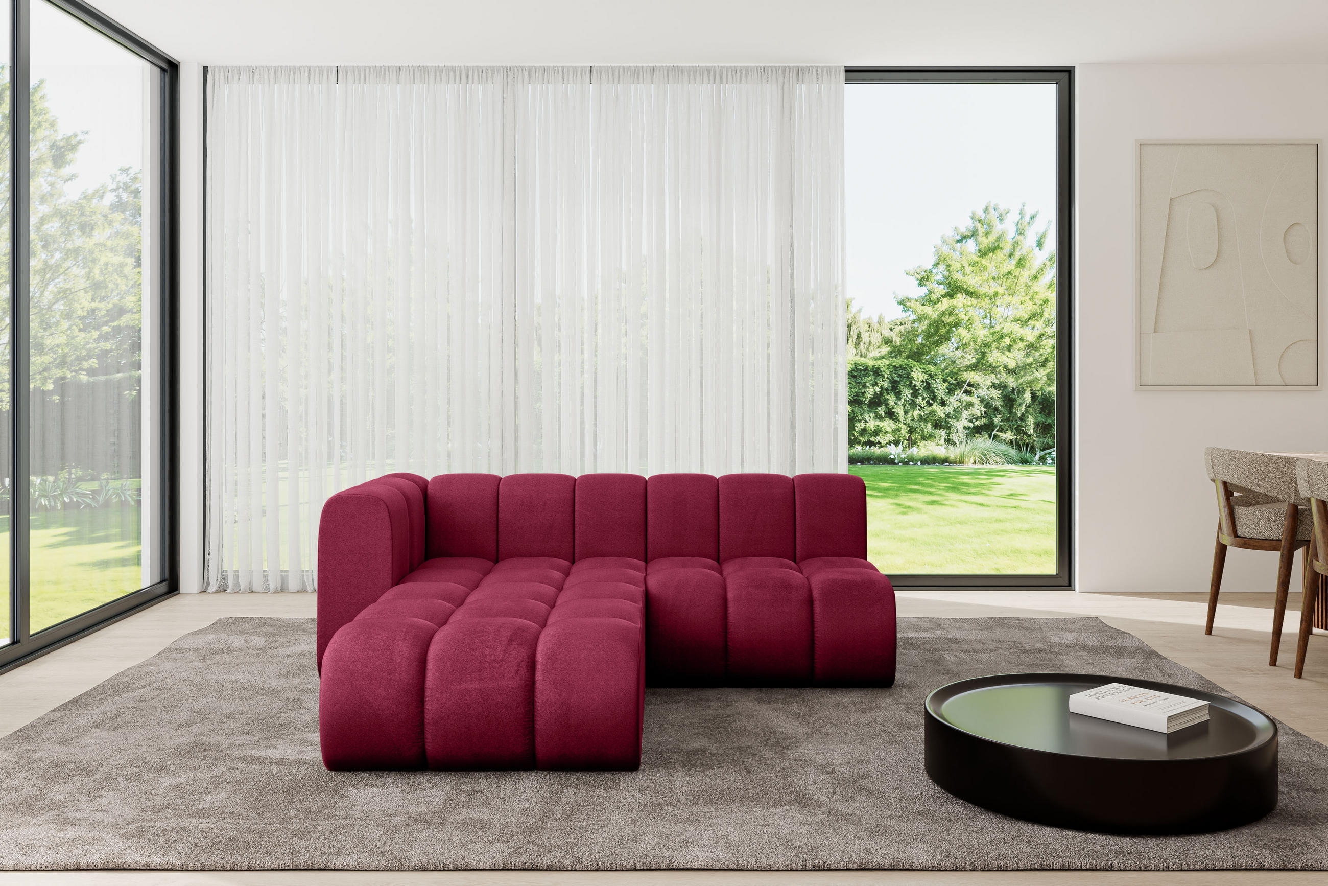 ECKSOFA modulares Sofa Darnel-L1 - 205x177x70 cm Bordeauxrot - Bordeaux, Holzwerkstoff/Textil (205/177cm) - ALTDECOR