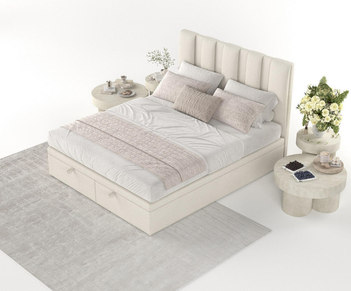POLSTERBETT Orta mit Stauraum 140/200 cm Hellbeige im Alta Stoff - Sandfarben/Schwarz, Holz/Holzwerkstoff (140/200cm) - AltaBeds
