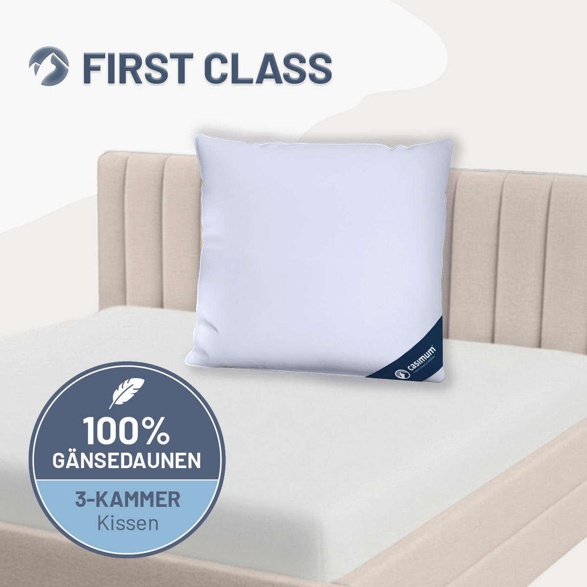 KOPFKISSEN 80x80 cm weich & stützend, 3-Kammer Daunenkissen 100% Gänsedaunen (Außen) - Weiß, Textil (80/80cm) - casimum