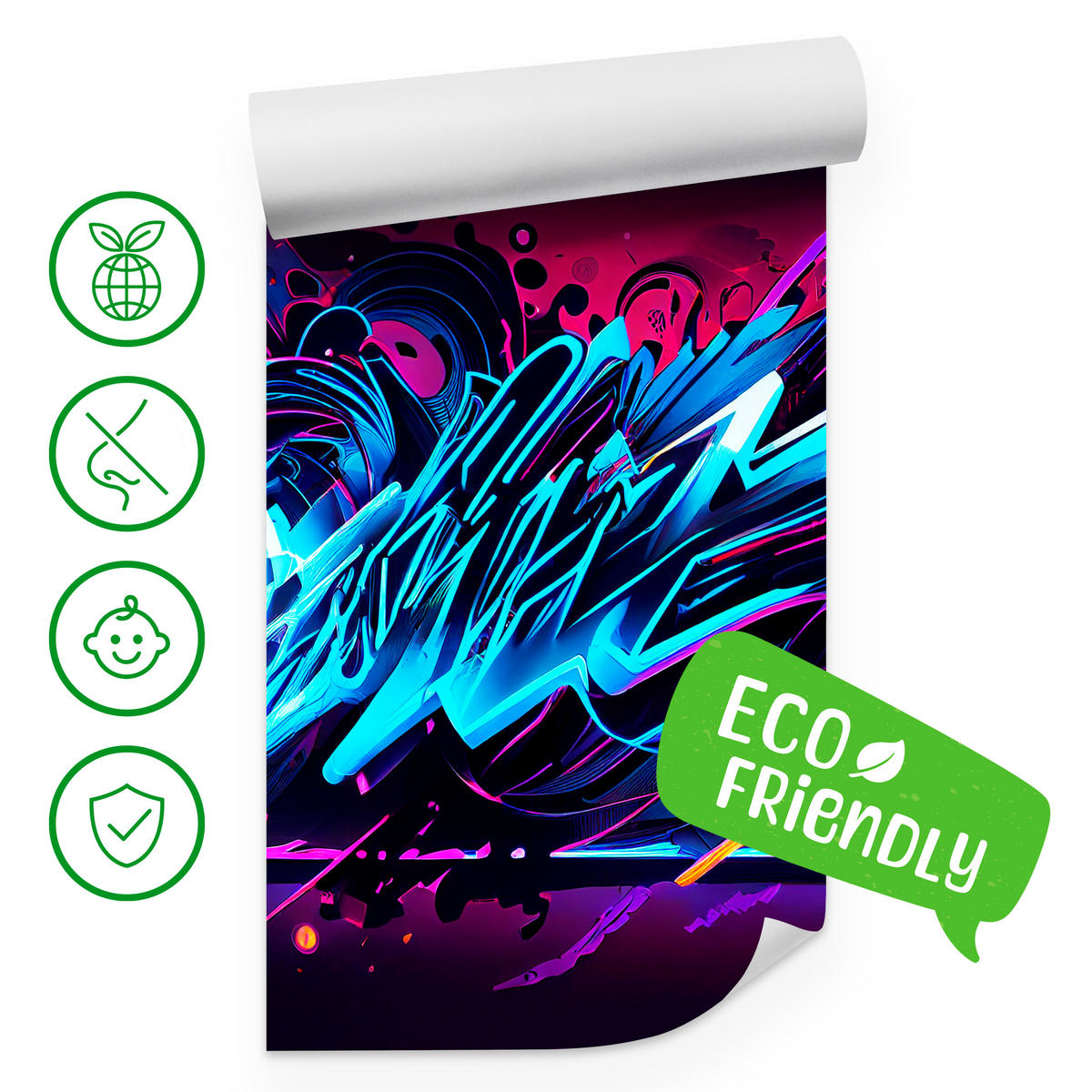 FOTOTAPETE für Jugendzimmer Neon Graffiti Schriften 400x280 - Blau/Gelb, Papier (400/280cm) - Muralo