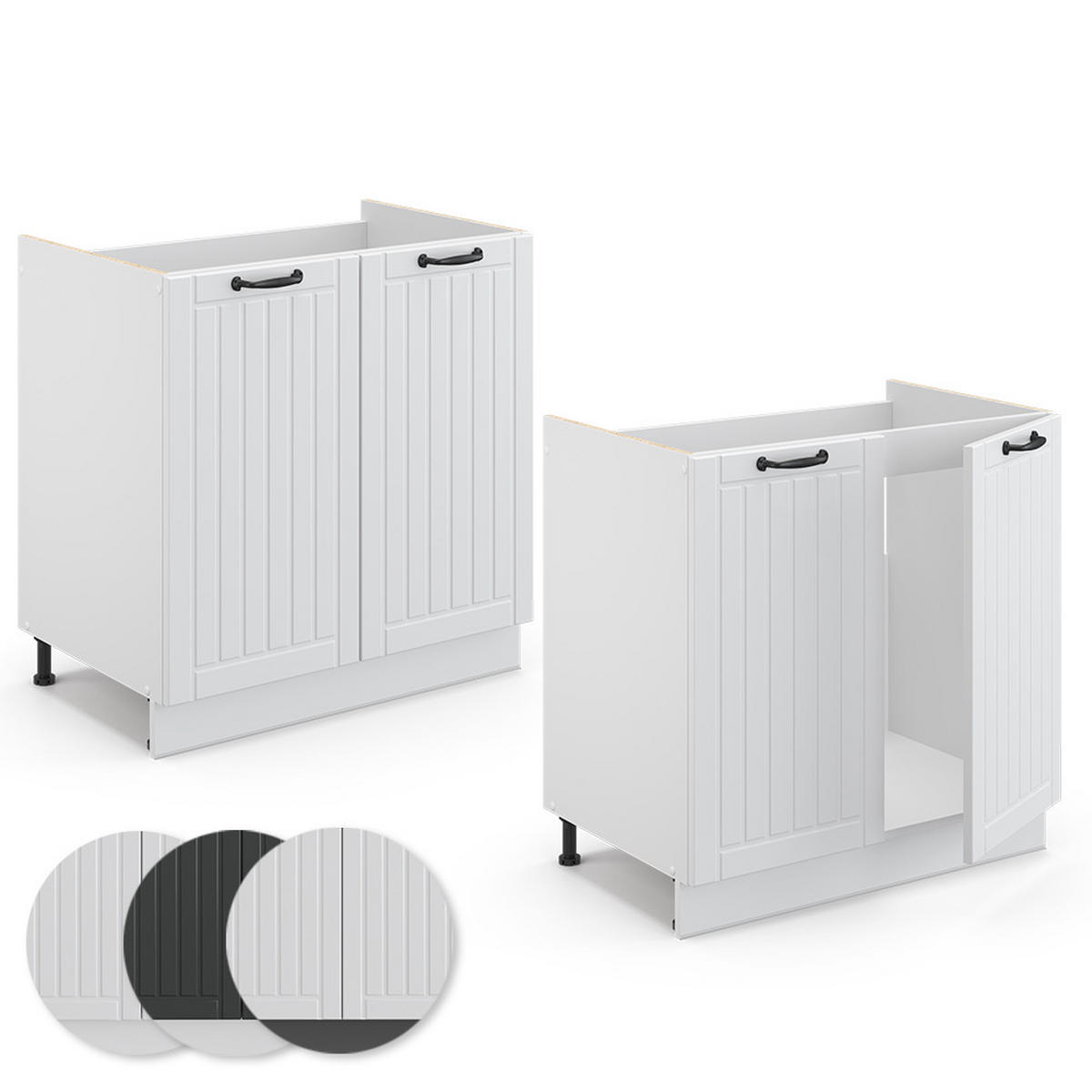 SPÜLENUNTERSCHRANK Fame-Line Weiß Landhaus 80 cm, AP Anthrazit - Creme/Weiß, Holzwerkstoff (80/82/60cm) - Vicco