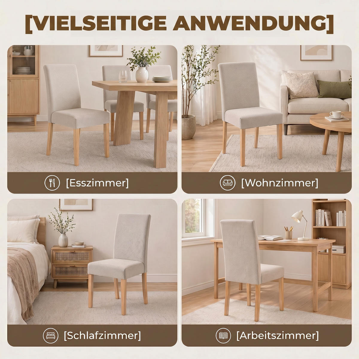 ESSZIMMERSTUHL 2er Set Polyester Gummibaumholz Creme - Beige/Creme, Holz/Textil (46/88/56cm) - HOMCOM