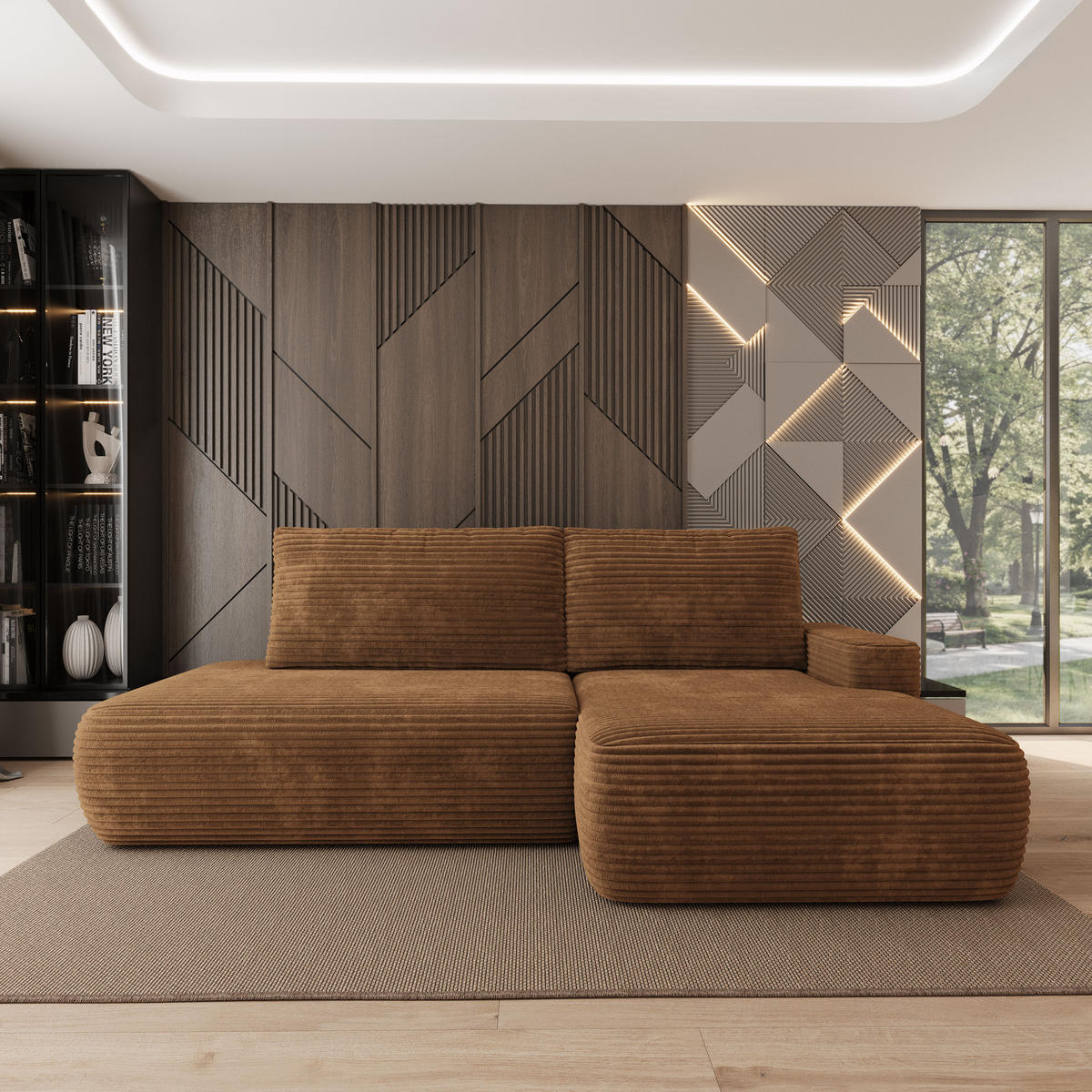 ECKSOFA AVINI T R-S Orange Kordstoff mit Schlaffunktion - Orange, Holzwerkstoff/Textil (277/160cm) - MASSENO